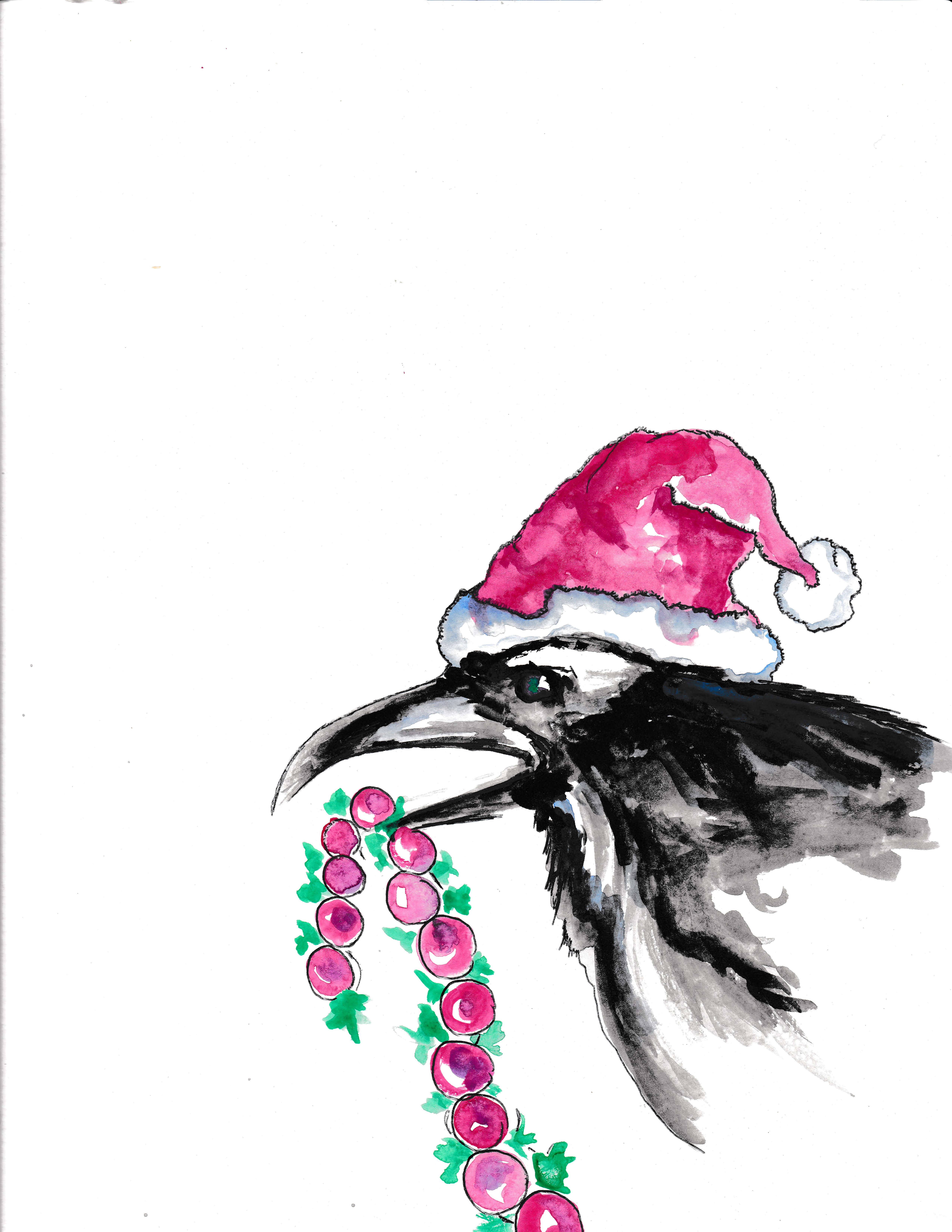 Raven with a Santa Hat